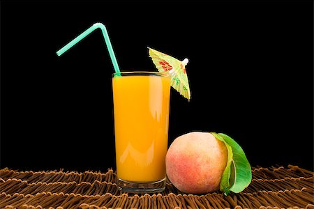 simsearch:400-06388996,k - Peaches and glass with juice black isolated studio shot. Stock Photo - Budget Royalty-Free & Subscription, Code: 400-07246411