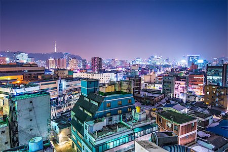 simsearch:400-07261390,k - Seoul, South Korea with Seoul Tower in the distance Fotografie stock - Microstock e Abbonamento, Codice: 400-07246873