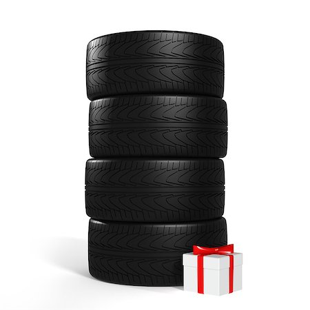 Four New Car Tires and White Gift with Red Ribbon On the White Background Stock Photo - Budget Royalty-Free & Subscription, Code: 400-07246980