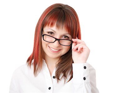 female secretary glasses - young woman in glasses smiling looking at camera isolated Stock Photo - Budget Royalty-Free & Subscription, Code: 400-07247065