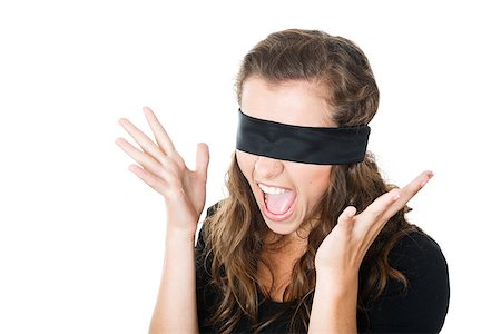 panic - young female with black blindfold screaming isolated on white Stock Photo - Budget Royalty-Free & Subscription, Code: 400-07247117