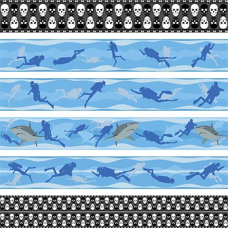 risk of death vector - Seamless pattern with a picture of scuba divers and marine fish. Seamless background. Stock Photo - Budget Royalty-Free & Subscription, Code: 400-07247994
