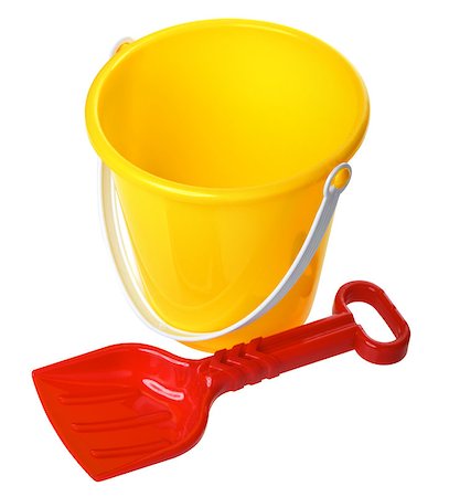 sandbox - yellow toy bucket and red scoop, isolated on white Stock Photo - Budget Royalty-Free & Subscription, Code: 400-07248057