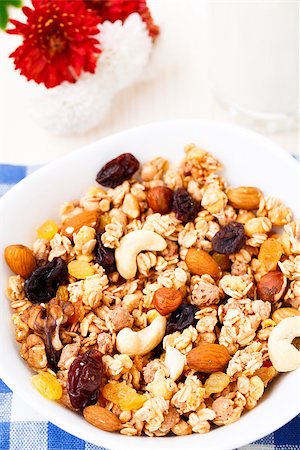 simsearch:400-04891088,k - Healthy muesli breakfast, with lots of dry fruits, nuts and grains Stock Photo - Budget Royalty-Free & Subscription, Code: 400-07248082