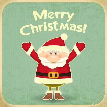 Retro Merry Christmas Card with Santa Claus. Hand Lettering Merry Christmas. Vector illustration. Stock Photo - Budget Royalty-Free & Subscription, Code: 400-07248453