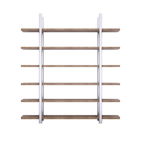 Wooden shelves with metal stands. 3d rendering on white background Stock Photo - Budget Royalty-Free & Subscription, Code: 400-07248942