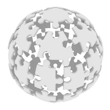 Sphere consisting of puzzles. 3d render isolated on white background Stock Photo - Budget Royalty-Free & Subscription, Code: 400-07248962
