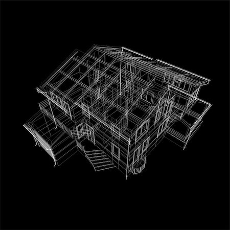 simsearch:400-07614731,k - Abstract archticture. Wire-frame render on black background Stock Photo - Budget Royalty-Free & Subscription, Code: 400-07248975