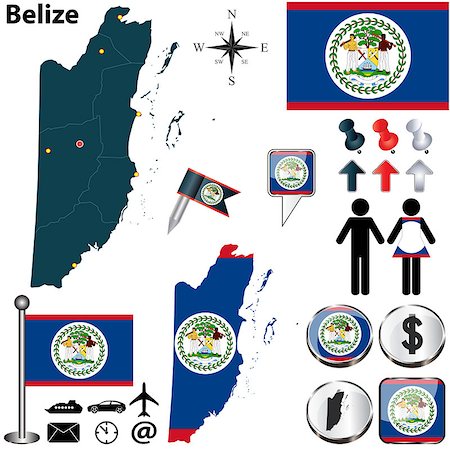 simsearch:400-07555328,k - Vector of Belize set with detailed country shape with region borders, flags and icons Photographie de stock - Aubaine LD & Abonnement, Code: 400-07249238