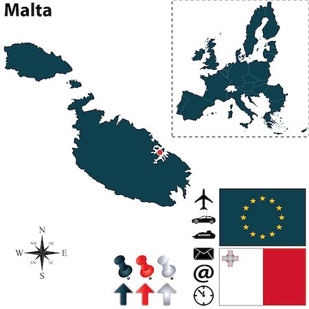 simsearch:400-06770077,k - Vector set of Malta country shape with flags, icons isolated and European Union Stock Photo - Budget Royalty-Free & Subscription, Code: 400-07249246