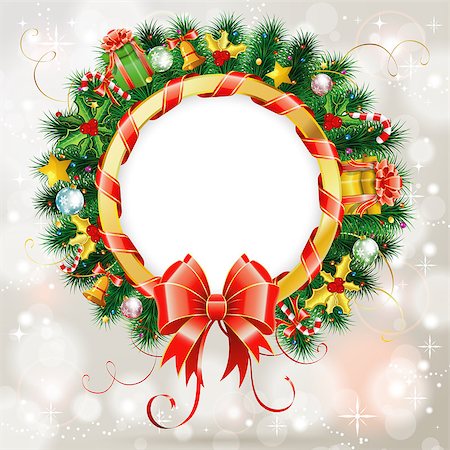 simsearch:400-05752422,k - Decorative Christmas Wreath with Ribbon, Candy and Decoration element Photographie de stock - Aubaine LD & Abonnement, Code: 400-07249583
