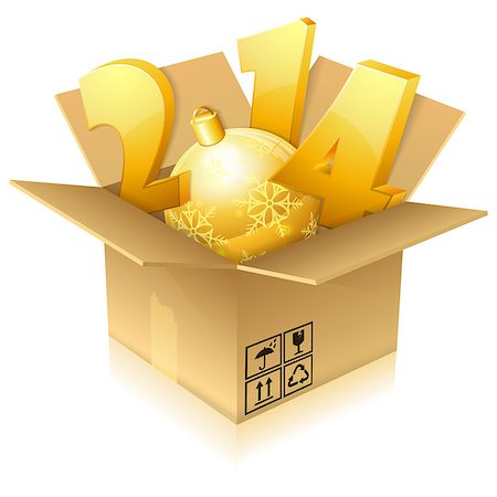 simsearch:400-06430253,k - New Year's 2014 numbers in Cardboard Box, icon isolated on white, vector illustration Stock Photo - Budget Royalty-Free & Subscription, Code: 400-07249599