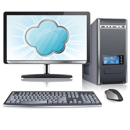 Cloud Computing Concept - Cloud on Screen Computer Monitor, vector icon isolated on white background Stock Photo - Budget Royalty-Free & Subscription, Code: 400-07249614