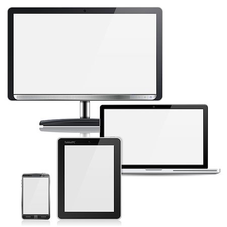 Set of Computer Devices - Monitor, Laptop, Tablet PC, Smartphone, isolated on white background Photographie de stock - Aubaine LD & Abonnement, Code: 400-07249613