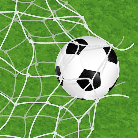 simsearch:400-08372849,k - Soccer Concept - Goal. Soccer Ball in Net Torn on textured grass background, vector illustration Stock Photo - Budget Royalty-Free & Subscription, Code: 400-07249636