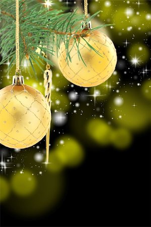 Pine branch with golden Christmas balls on a black background. Stock Photo - Budget Royalty-Free & Subscription, Code: 400-07249787
