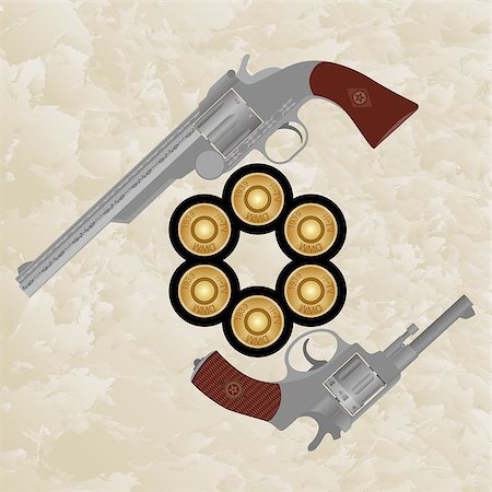 simsearch:400-07170780,k - Six pistol cartridges and old firearms. The illustration on a white background. Stock Photo - Budget Royalty-Free & Subscription, Code: 400-07249908