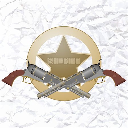 simsearch:400-07254534,k - Sheriff star and two old gun. The illustration on a white background. Foto de stock - Super Valor sin royalties y Suscripción, Código: 400-07249910