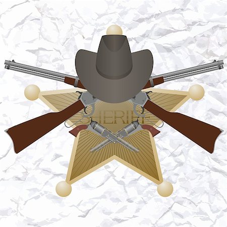 simsearch:400-07254534,k - Star of the sheriff's hat and small arms. The illustration on a white background. Foto de stock - Super Valor sin royalties y Suscripción, Código: 400-07249912