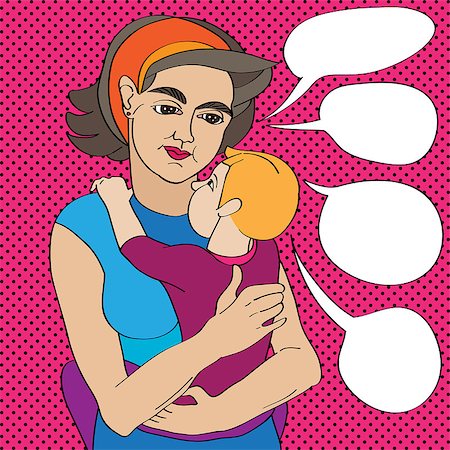 Mother and child composition, doodle illustration over a pop art background with dots Foto de stock - Super Valor sin royalties y Suscripción, Código: 400-07243705