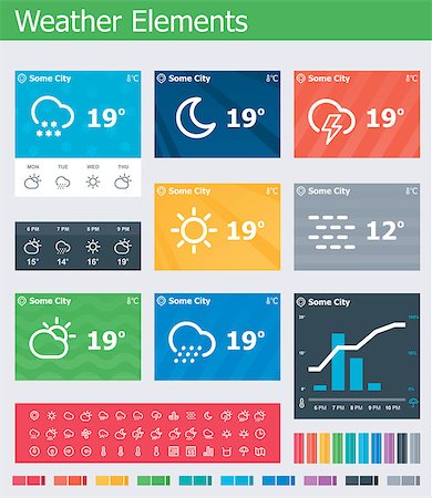 simsearch:400-07427440,k - Set of the flat weather app related design elements Stock Photo - Budget Royalty-Free & Subscription, Code: 400-07254111