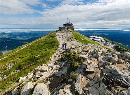 simsearch:400-09275244,k - Tatra Mountain, Poland, view from Kasprowy Wierch mount top cable lift station and family on path Stock Photo - Budget Royalty-Free & Subscription, Code: 400-07254401