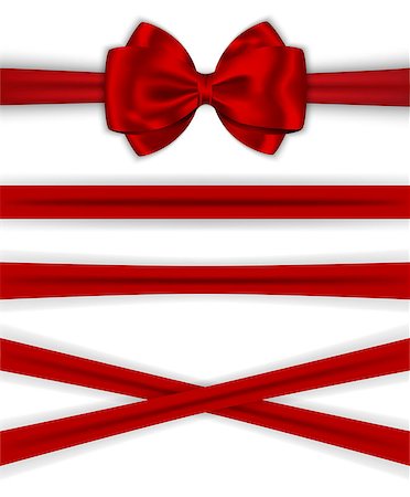 simsearch:400-05699224,k - Red ribbons with luxurious bow for decorating gifts and cards. Vector illustration Foto de stock - Super Valor sin royalties y Suscripción, Código: 400-07254415