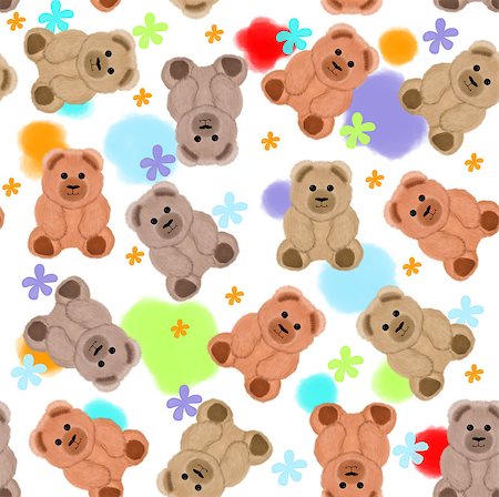 simsearch:400-07254534,k - Seamless pattern and background with teddy bears and flowers. Foto de stock - Super Valor sin royalties y Suscripción, Código: 400-07254577
