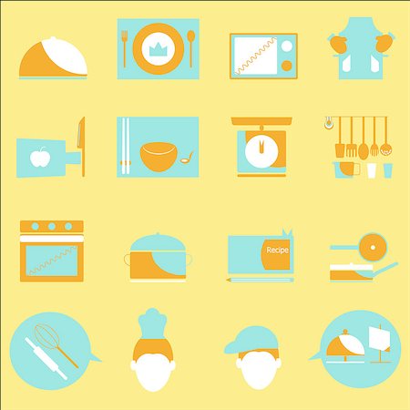 Kitchen color icons on yellow background, stock vector Stockbilder - Microstock & Abonnement, Bildnummer: 400-07254612