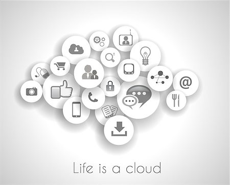 simsearch:400-07504762,k - Social network life concept with cloud reference. A lot ot icons with delicate shadows Photographie de stock - Aubaine LD & Abonnement, Code: 400-07254718