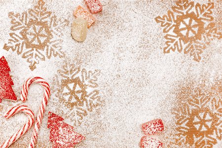 snowflake cookie - Christmas candy and sweet background with snowflakes and trees / copy space for your text Stock Photo - Budget Royalty-Free & Subscription, Code: 400-07254887