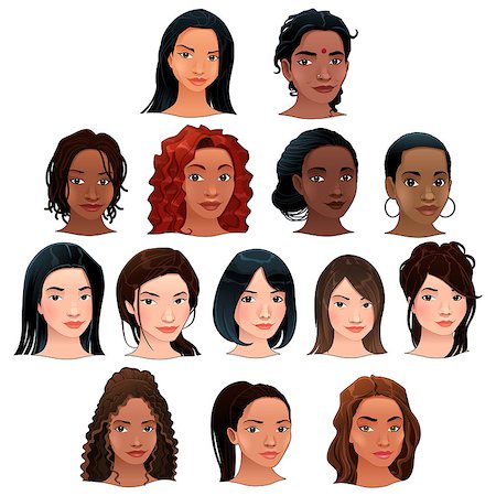 simsearch:400-07259873,k - Indian, black, asian and latino women. Vector isolated avatars. Stock Photo - Budget Royalty-Free & Subscription, Code: 400-07255324