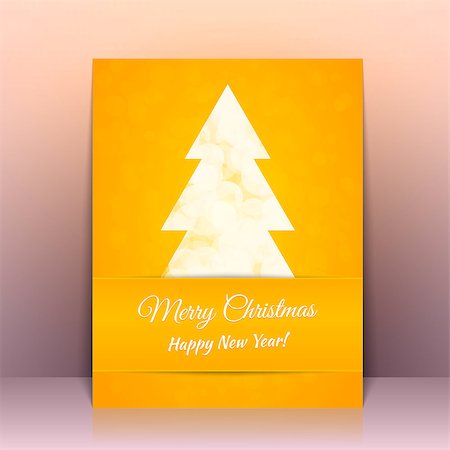 simsearch:400-09119603,k - Yellow Greeting card background with Christmas tree Photographie de stock - Aubaine LD & Abonnement, Code: 400-07255378