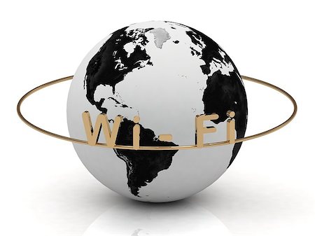 simsearch:400-06365170,k - Wi Fi inscription in gold letters around the earth Stock Photo - Budget Royalty-Free & Subscription, Code: 400-07255461