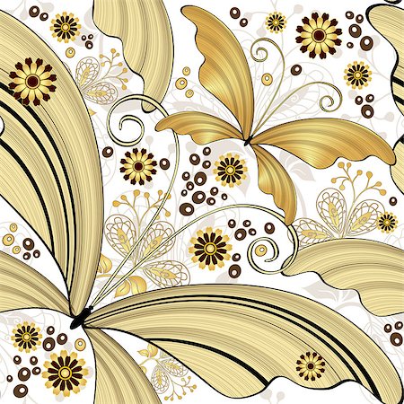 simsearch:400-07061067,k - Seamless white vintage pattern with gold striped butterflies (vector) Foto de stock - Super Valor sin royalties y Suscripción, Código: 400-07256059