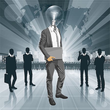 Vector Idea and concept. Lamp head business man with laptop in his hands. All layers well organized and easy to edit Stock Photo - Budget Royalty-Free & Subscription, Code: 400-07256132