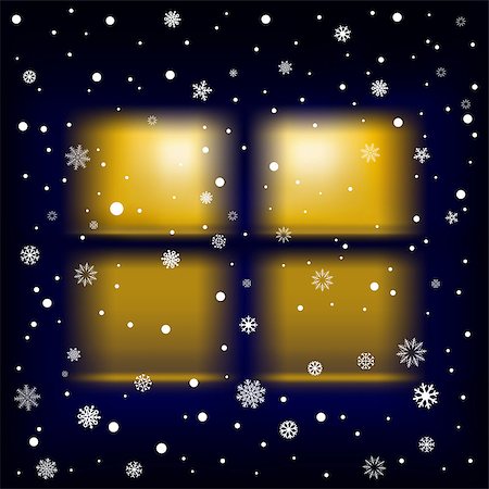 snowflakes on window - The night window and falling snow, winter theme. Stock Photo - Budget Royalty-Free & Subscription, Code: 400-07256343