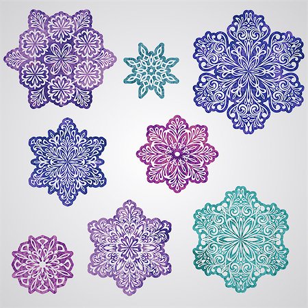 simsearch:400-05920158,k - Vector paper cut watercolor painted snowflakes Stock Photo - Budget Royalty-Free & Subscription, Code: 400-07256611