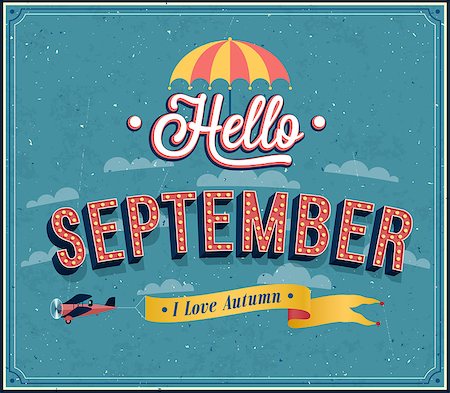 simsearch:400-08647286,k - Hello september typographic design. Vector illustration. Foto de stock - Super Valor sin royalties y Suscripción, Código: 400-07256794