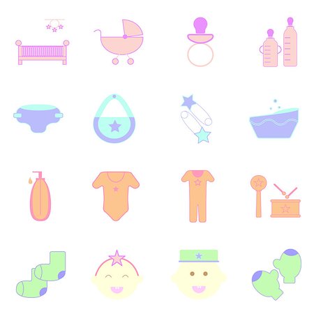 Baby pastel color icons set on white background, stock vector Stock Photo - Budget Royalty-Free & Subscription, Code: 400-07257011