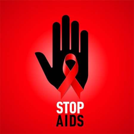 simsearch:400-04271854,k - Stop AIDS sign: black hand with red ribbon on red background. Stock Photo - Budget Royalty-Free & Subscription, Code: 400-07257294