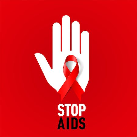 simsearch:400-07257297,k - Stop AIDS sign with white hand and red ribbon on red background. Stock Photo - Budget Royalty-Free & Subscription, Code: 400-07257293