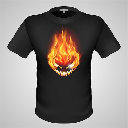 simsearch:400-07257318,k - Black male t-shirt with fiery monster print on grey background. Fotografie stock - Microstock e Abbonamento, Codice: 400-07257306