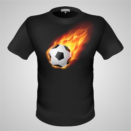 simsearch:400-07257318,k - Black male t-shirt with fiery football print on grey background. Fotografie stock - Microstock e Abbonamento, Codice: 400-07257309