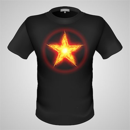 simsearch:400-07116156,k - Black male t-shirt with fiery star print on grey background. Photographie de stock - Aubaine LD & Abonnement, Code: 400-07257301