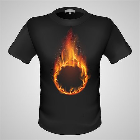simsearch:400-07257318,k - Black male t-shirt with fiery ring print on grey background. Fotografie stock - Microstock e Abbonamento, Codice: 400-07257312