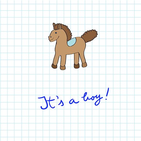 simsearch:400-07449700,k - Baby arrival card with toy horse cartoon over a math paper pattern with blue hand drawn text Foto de stock - Super Valor sin royalties y Suscripción, Código: 400-07257554