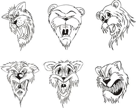 simsearch:400-06769146,k - Aggressive animal heads. Set of black and white vector tattoo designs. Stock Photo - Budget Royalty-Free & Subscription, Code: 400-07257681