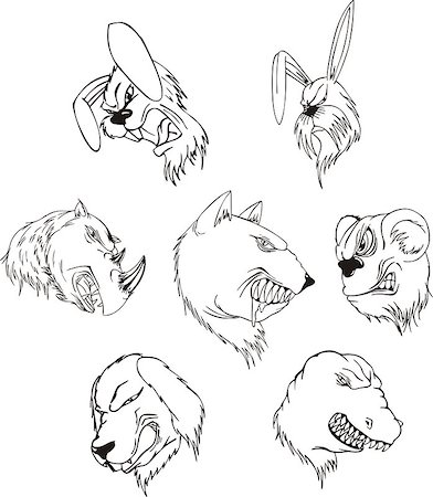 simsearch:400-06769146,k - Aggressive animal heads. Set of black and white vector tattoo designs. Stock Photo - Budget Royalty-Free & Subscription, Code: 400-07257682