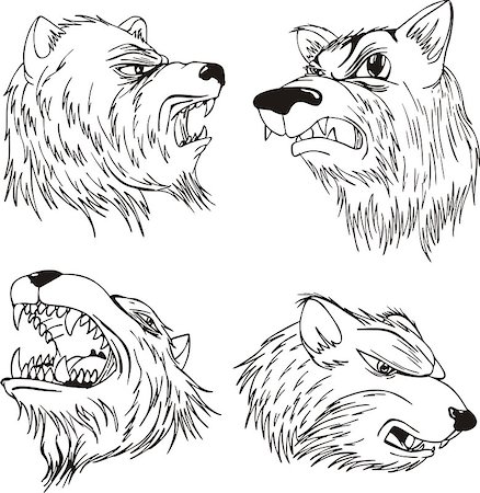 simsearch:400-06769146,k - Aggressive bear heads. Set of black and white vector tattoo designs. Stock Photo - Budget Royalty-Free & Subscription, Code: 400-07257683